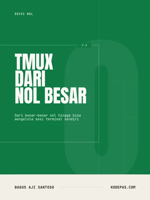 Sampul hijau dengan judul putih besar, pola pane, dan penanda C-b.