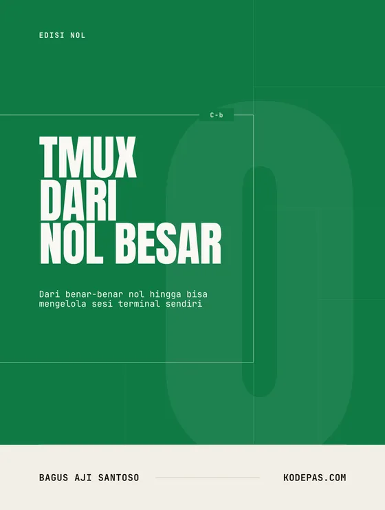 Sampul hijau dengan judul putih besar, pola pane, dan penanda C-b.